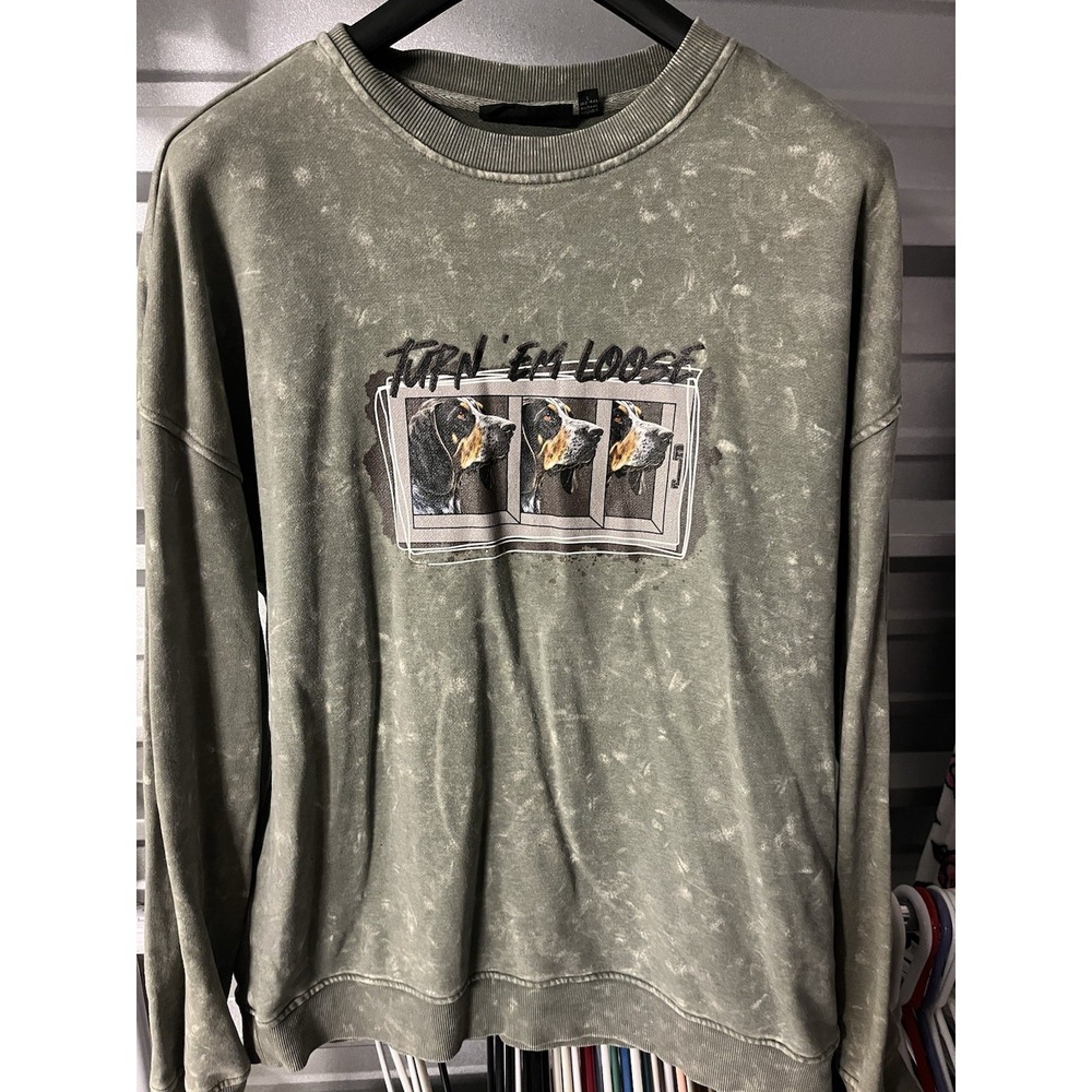 Turn Em Loose Blue Tick Hound Tennessee Volunteers Women's Crew Neck Green SZ L